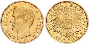 10 Mark Reino de Baviera (1806 - 1918) Oro Otón I de Baviera(1848 – 1916)