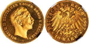 10 Mark Reino de Prusia (1701-1918) Oro Wilhelm II, German Emperor (1859-1941)