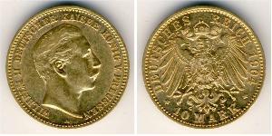 10 Mark Reino de Prusia (1701-1918) Oro Wilhelm II, German Emperor (1859-1941)