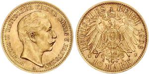 10 Mark Reino de Prusia (1701-1918) Oro Wilhelm II, German Emperor (1859-1941)