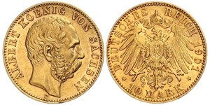 10 Mark Reino de Sajonia (1806 - 1918) Oro Alberto I de Sajonia