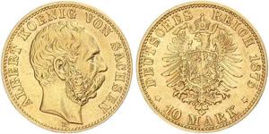 10 Mark Reino de Sajonia (1806 - 1918) Oro 