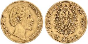 10 Mark 巴伐利亞王國 (1806 - 1918) 金 路德维希二世 (巴伐利亚)