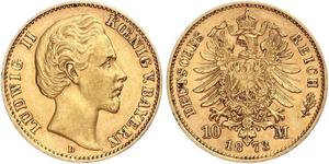 10 Mark 巴伐利亞王國 (1806 - 1918) 金 路德维希二世 (巴伐利亚)