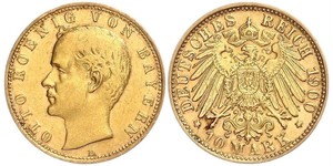 10 Mark 巴伐利亞王國 (1806 - 1918) 金 奥托 (巴伐利亚国王)
