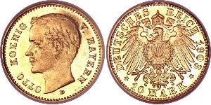 10 Mark 巴伐利亞王國 (1806 - 1918) 金 奥托 (巴伐利亚国王)
