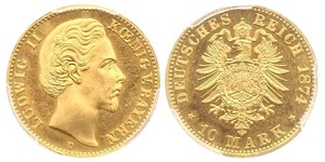 10 Mark 巴伐利亞王國 (1806 - 1918) 金 路德维希二世 (巴伐利亚)