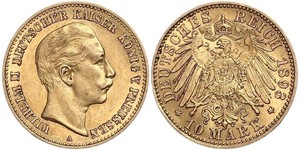 10 Mark 普魯士王國 (1701 - 1918) 金 威廉二世 (德国)