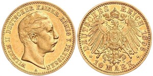 10 Mark 普魯士王國 (1701 - 1918) 金 威廉二世 (德国)
