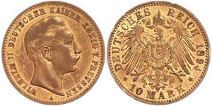 10 Mark 普魯士王國 (1701 - 1918) 金 威廉二世 (德国)
