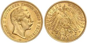 10 Mark 普魯士王國 (1701 - 1918) 金 威廉二世 (德国)