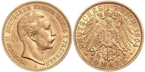 10 Mark 普魯士王國 (1701 - 1918) 金 威廉二世 (德国)