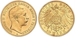 10 Mark 普魯士王國 (1701 - 1918) 金 威廉二世 (德国)