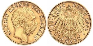10 Mark 萨克森王国 (1806 - 1918) 金 阿尔贝特 (萨克森)
