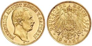 10 Mark 萨克森王国 (1806 - 1918) 金 弗里德里希·奥古斯特三世 (萨克森国王)