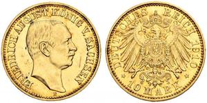 10 Mark 萨克森王国 (1806 - 1918) 金 弗里德里希·奥古斯特三世 (萨克森国王)