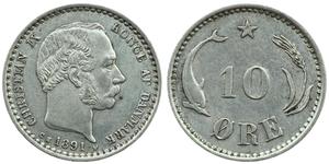 10 Ore Danemark  Christian IX de Danemark (1818-1906)