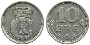 10 Ore Danimarca  Cristiano X di Danimarca (1870 - 1947)