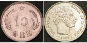 10 Ore Danimarca  Cristiano IX di Danimarca (1818-1906)