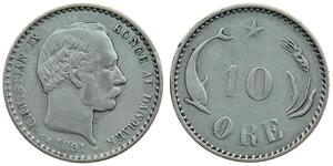 10 Ore Dinamarca  Christian IX de Dinamarca (1818-1906)