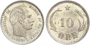 10 Ore Dinamarca  Christian IX de Dinamarca (1818-1906)