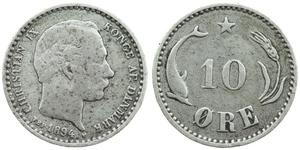 10 Ore Dinamarca  Christian IX de Dinamarca (1818-1906)