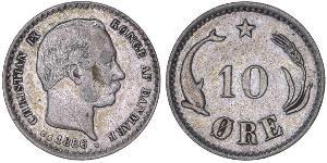 10 Ore Dinamarca  Christian IX de Dinamarca (1818-1906)