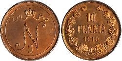 10 Penny Großfürstentum Finnland (1809 - 1917) Kupfer Nikolaus II (1868-1918)
