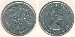 10 Penny Santa Helena (1981 - ) Níquel/Cobre Isabel II (1926-2022)