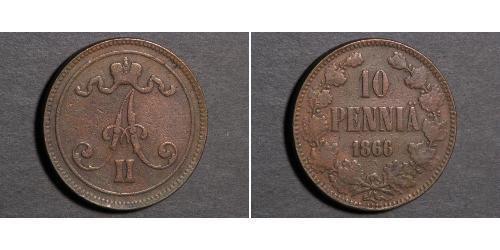 10 Penny Gran Ducado de Finlandia (1809 - 1917)  Alejandro II (1818-1881)