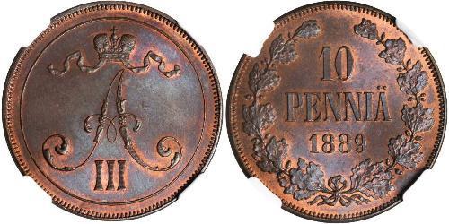 10 Penny Granducato di Finlandia (1809 - 1917)  Alessandro III (1845 -1894)