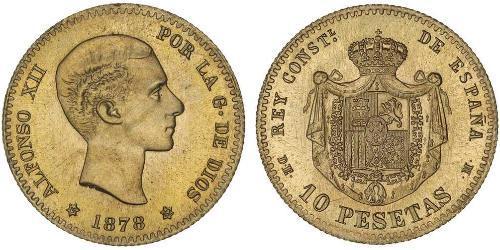 10 Peseta Kingdom of Spain (1874 - 1931) Or Alfonso XII of Spain (1857 -1885)