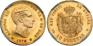 10 Peseta Kingdom of Spain (1874 - 1931) Oro Alfonso XII of Spain (1857 -1885)
