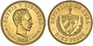 10 Peso Kuba Gold Jose Julian Marti Perez (1853 - 1895) 