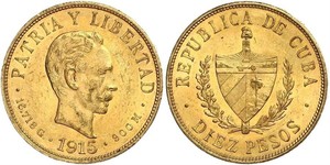 10 Peso Cuba Oro Jose Julian Marti Perez (1853 - 1895) 