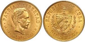 10 Peso Cuba (1898 - ) Oro Jose Julian Marti Perez (1853 - 1895) 