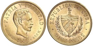 10 Peso Cuba (1898 - ) Oro Jose Julian Marti Perez (1853 - 1895) 