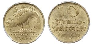 10 Pfennig Gdansk (1454-1793) Aluminio/Bronce 