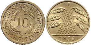 10 Pfennig / 10 Reichpfennig République de Weimar (1918-1933) Laiton 