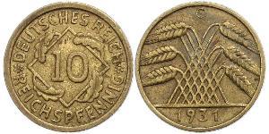 10 Pfennig / 10 Reichpfennig République de Weimar (1918-1933) Laiton 