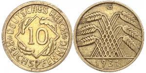 10 Pfennig / 10 Reichpfennig République de Weimar (1918-1933) Laiton 