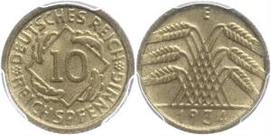 10 Pfennig / 10 Reichpfennig Repubblica di Weimar (1918-1933) Ottone 