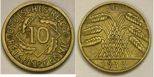 10 Pfennig / 10 Reichpfennig Repubblica di Weimar (1918-1933) Ottone 