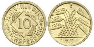 10 Pfennig / 10 Reichpfennig Repubblica di Weimar (1918-1933) Ottone 