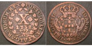 10 Reis Reino de Portugal (1139-1910) Cobre Juan V de Portugal (1689-1750)