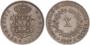 10 Reis Kingdom of Portugal (1139-1910) Kupfer Maria II. von Portugal (1819-1853)