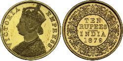 10 Rupee Raj Británico (1858-1947) Oro Victoria (1819 - 1901)