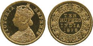 10 Rupee Raj Británico (1858-1947) Oro Victoria (1819 - 1901)