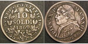 10 Soldo Stato Pontificio (752-1870) Argento Papa Pio IX (1792- 1878)