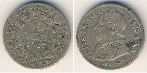 10 Soldo 教皇国 (754 - 1870) 銀 Pope Pius IX (1792- 1878)